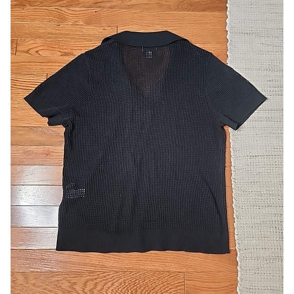 Calvin Klein Open Knit Polo Top Sweater L Black Short Sleeve Preppy Lightweight - Picture 2 of 6